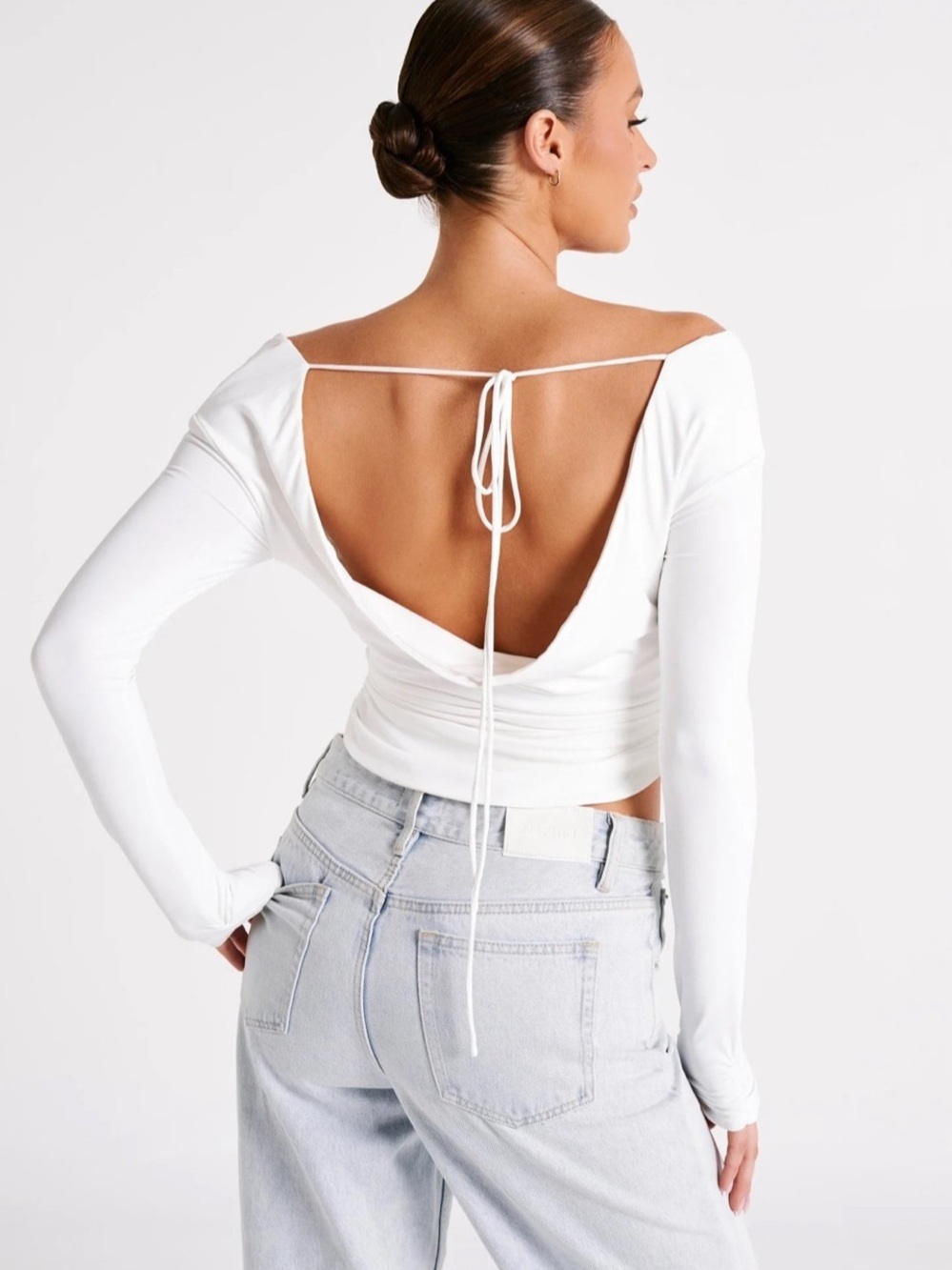 Nwot Meshki long sleeve open back drape blouse top summer classic casual $98 L